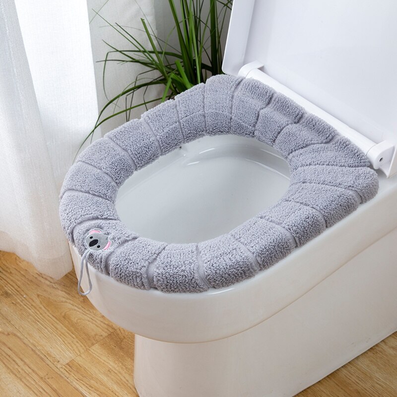 Housse de siège de toilette tricotée, chaude pour l'hiver, avec poignée, coussin de toilette en forme de O, accessoires de salle de bains: 7