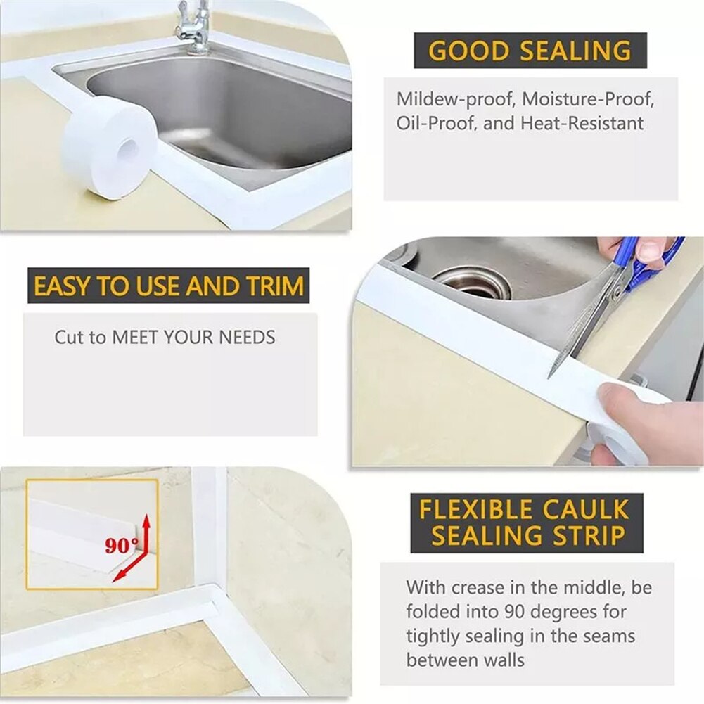 3.2mx3.8cm Bathroom Kitchen Shower water proof mould proof tape Sink Bath Sealing Strip Tape Self adhesive Waterproof Plaster