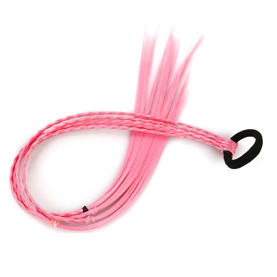 Rubber Bands With Pigtails Rainbow Color Overhead Tail Kanekalon Box Braids Ponytail Hair Extensions With Elastic Band For Girls: Q37-4-Pink