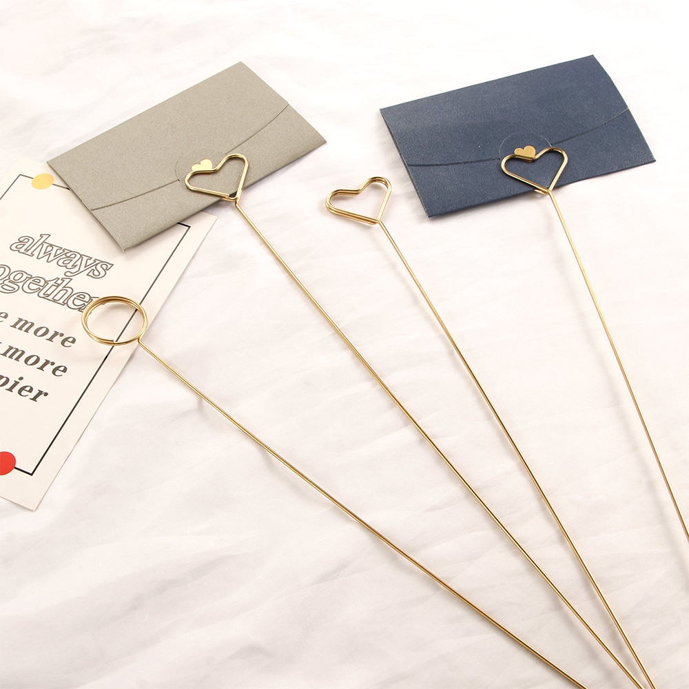 10 Pcs Art Card Holder Metal Postcard Clip Flower Bunch Special Message Card Stand For Party DIY Decoration