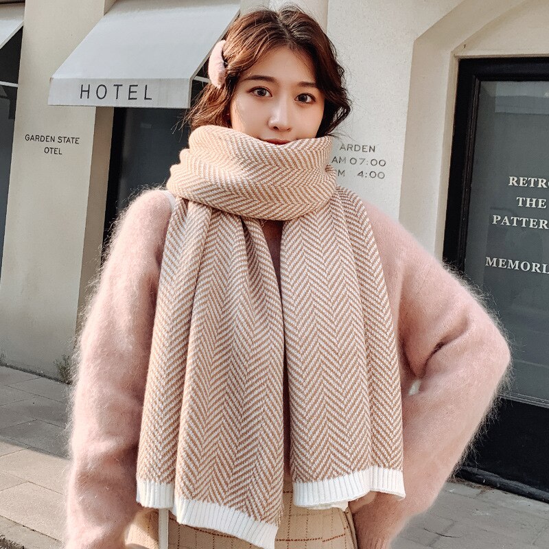 Woman winter striped thicker wild cute girl couple warm scarf