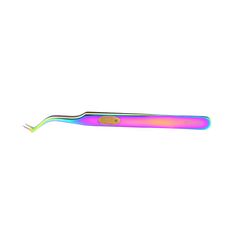 VETUS Tweezers Golden Steel Stamp Brand Styles MCS D Series Premium Pincers for Eyelash Extension: 26D-Rainbow
