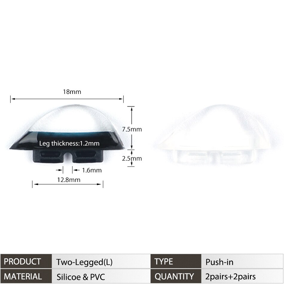 Push-in Glasses Nose Pads Soft Silicone Eyeglasses Nose Piece Anti-Slip Snap-in Nose Bridge Pads for Eye Glasses Sunglasses: L Two-legged(Mix)