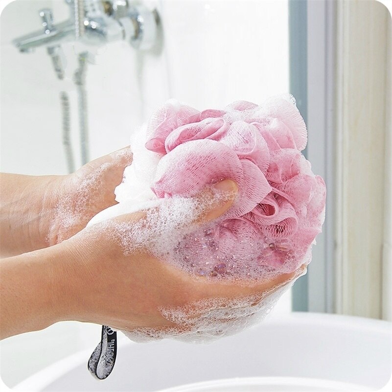 Stor størrelse badekugler rige bobler krop blomst bad svamp brusebørste kropsvask skrubber mesh blød pust