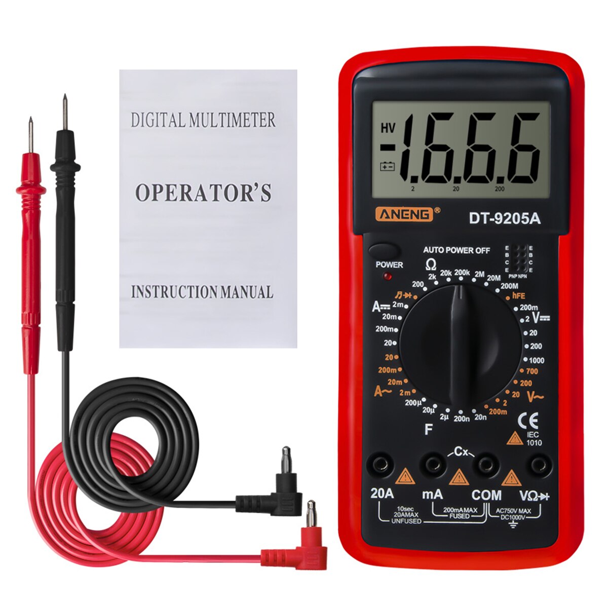 200 Mv-1000V DT-9205A Lcd Handheld Digitale Multimeter Ac/Dc Volt Amp Ohm Capaciteit Tester Met een Beugel Op De Rug