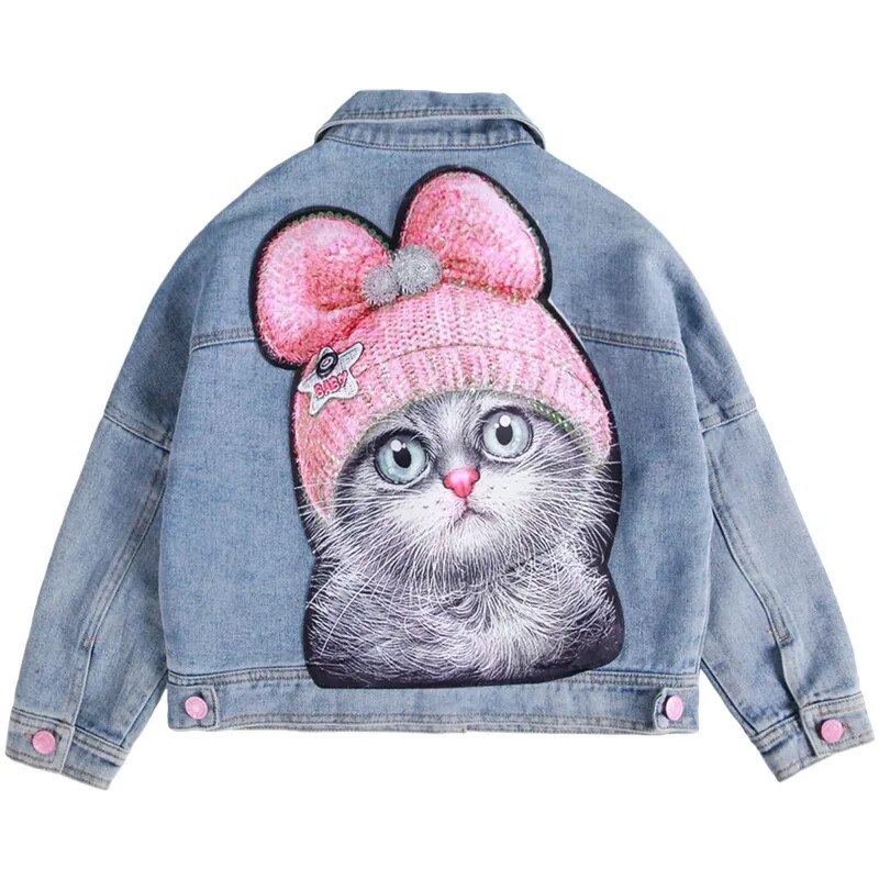 Lente Herfst Meisjes Denim Jas Kinderen Student Denim Top Baby Casual Jas Cartoon Jas Voor Meisje 4 6 8Y