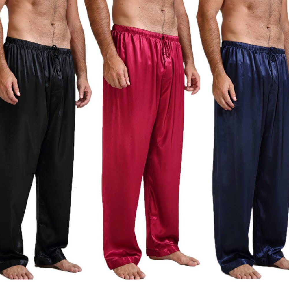 Ropa de dormir de satén para hombre, pijamas de seda, pantalones de salón, pantalones informales, ropa de dormir