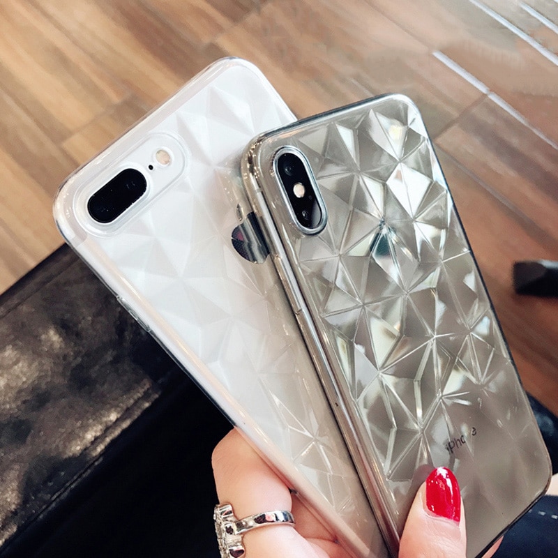 N1986N For iPhone 6 6s 7 8 Plus X XR XS Max Phone Case Luxury Diamond Texture Transparent Ultra Thin Soft TPU Case For iPhone X