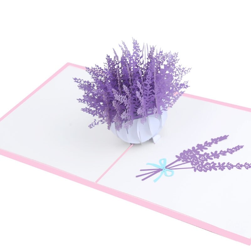 3D Pop-Up Lavender Greeting Card for Birthday Mother's Day Wedding Party Anniversary with Envelope