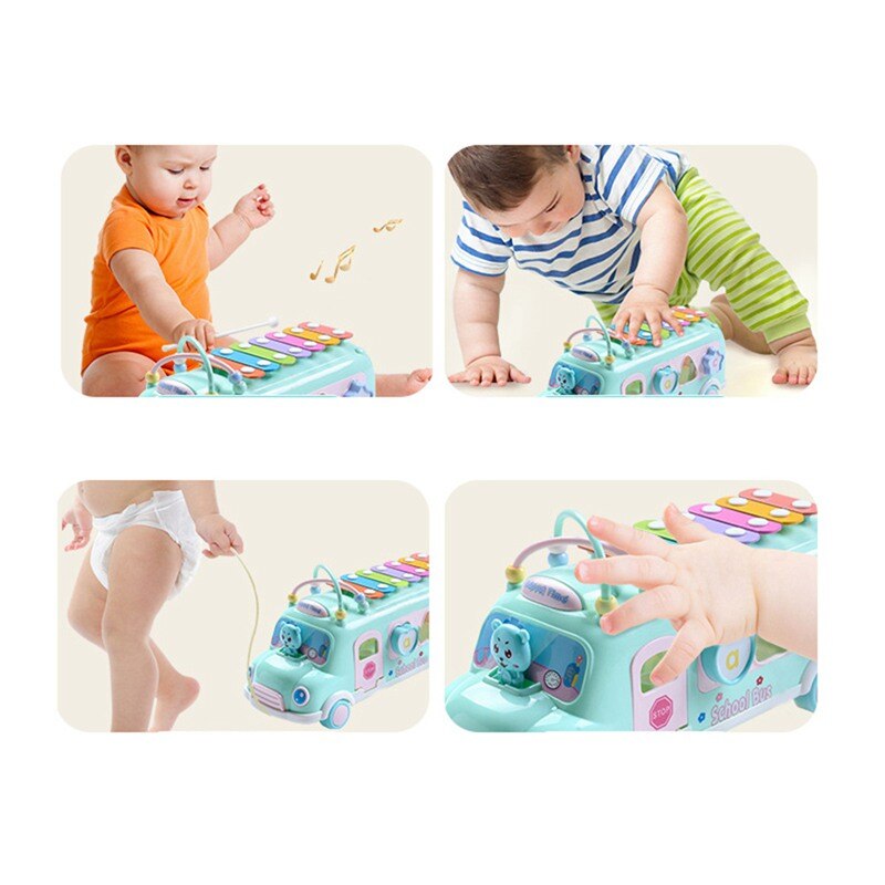 Baby Kind Muziek Puzzel Multifunctionele Bus Blok Klop Hamer Muziek Baby Muziekinstrument Speelgoed
