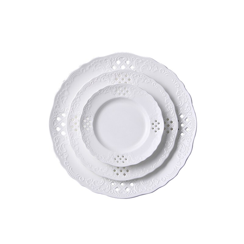 3pcs set, 6+8+10inch, plain white embossed porcelain dinner plate sets, ceramic wedding dessert plate,serving dish party