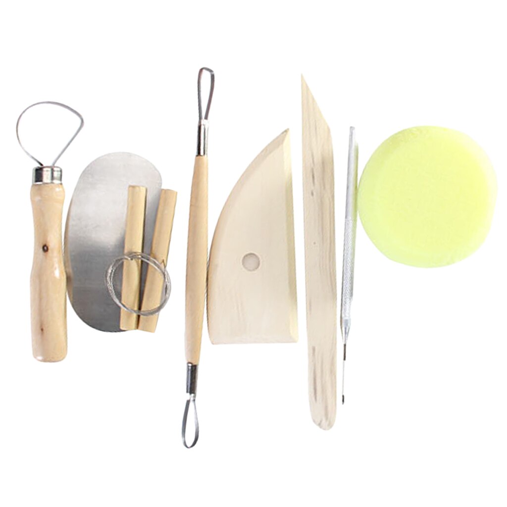 Juego de 8 piezas Herramientas de alfarería arcilla cerámica tallado en cera moldeado de alambre arcilla cortador Potters Rib Tools Kit, madera, acero