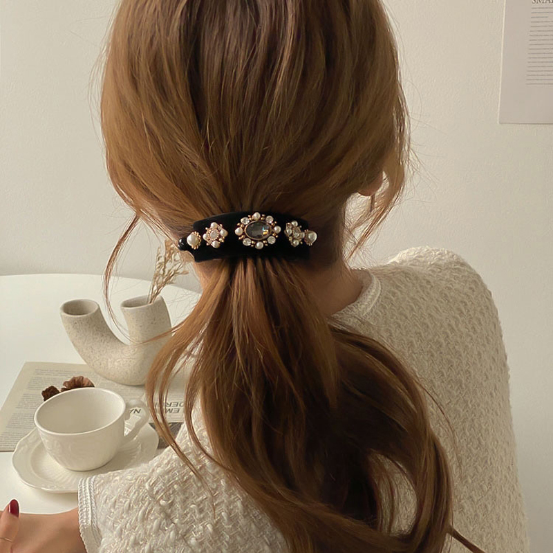 Retro Rhinestone Flocking Hair Clip Women's Back Of The Head Duckbill Clip Accessory Headband Hair Clip Hair Accessories