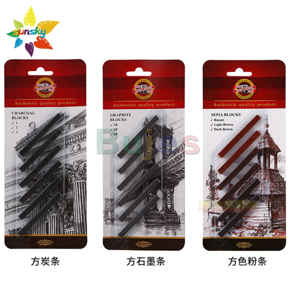 Lot de 6 barres de carbone carrées en graphite, KOH-I-NOOR pièces, pour dessin, croquis, fournitures artistiques professionnelles