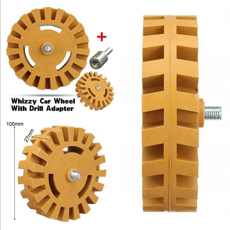 GTBL ensemble de 4 kits de dissolvant de décalcomanie de voiture, y compris gant de Chenille/grattoir/roue de gomme en caoutchouc de 4 pouces/Kit adaptateur de forage