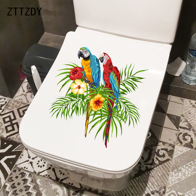 Zttzdy 26.5 cm× 25.8cm håndtegnet papegøje wc-indretning toiletklistermærker boligvægtilbehør  t2-0814