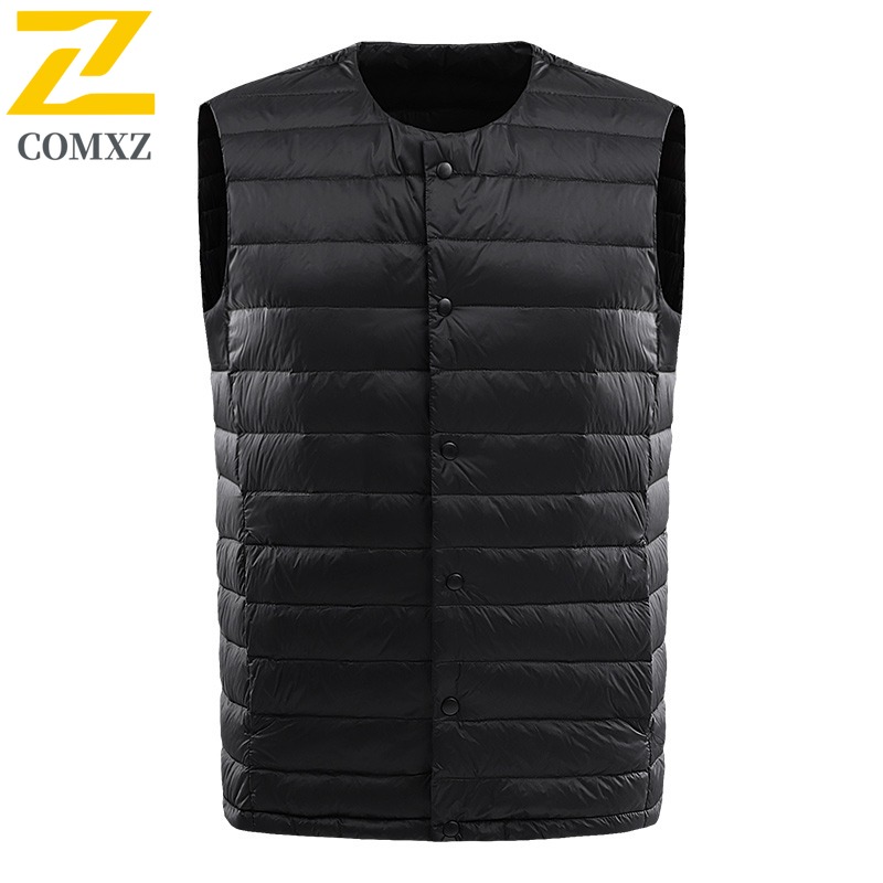 Winter Men's Sports Vest White Duck Down Lightweight Portable Waterproof Windproof Sleeveless Jacket for Hiking Camping Fishing