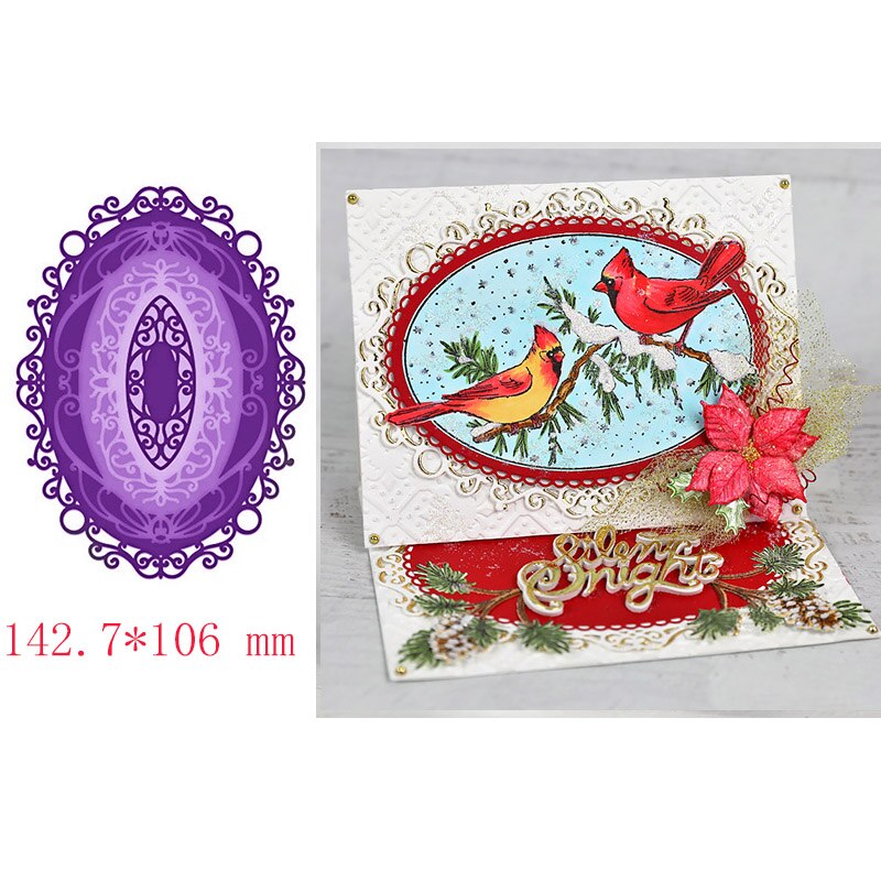 Juhlava lumipallo koristeelliset soikeat pyörreympyrät kehykset vihko metallinleikkausmuotit itse tekemiseen scrapbooking paperikortti askartelu: Kuva 5