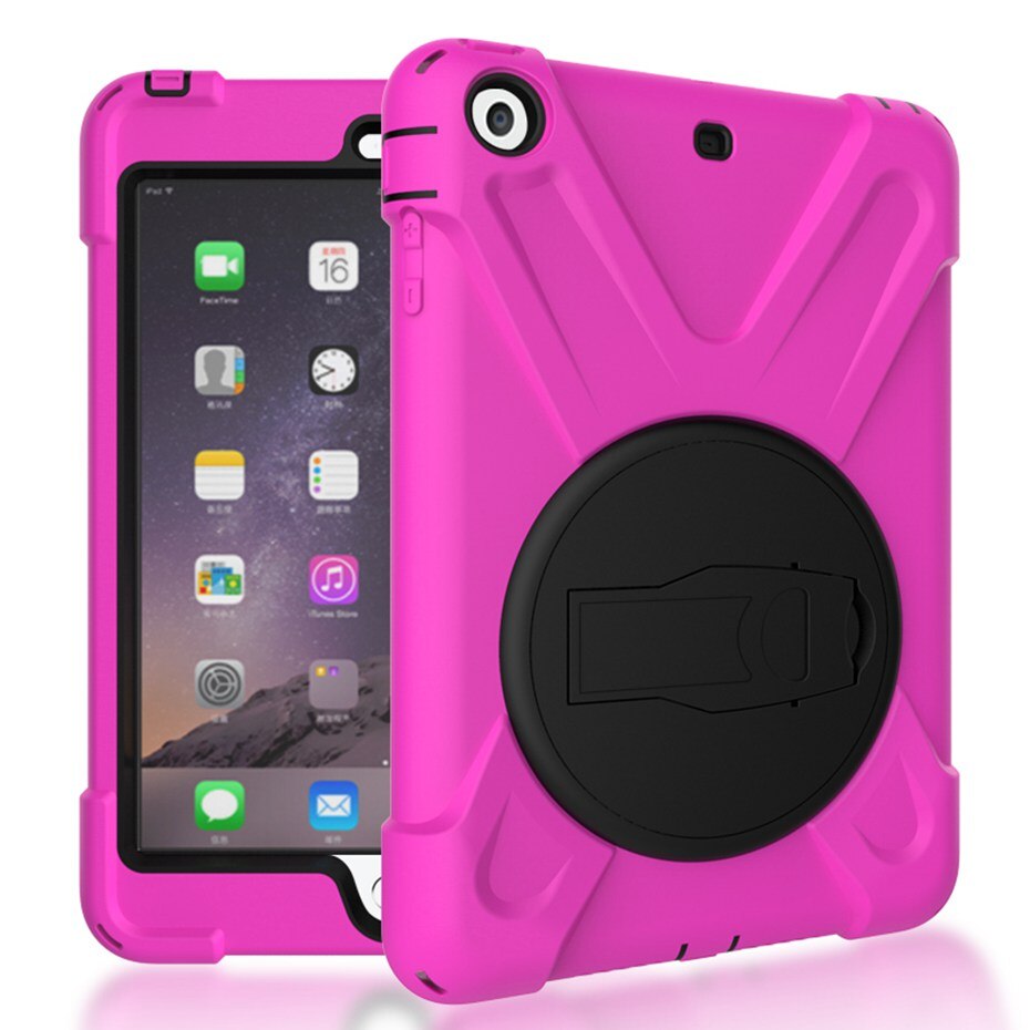 Funda para iPad mini 1 2 3 de mano a prueba de golpes funda de cuerpo entero con mango y soporte para carcasa de ipad mini capa funda: ROSE RED