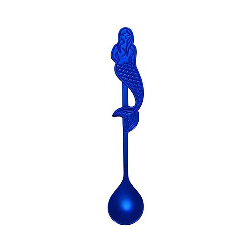 Stirring Spoon Coffee Spoon Kitchen Tea Milk Teaspoons Stainless Steel Cartoon Mermaid Shaped Kitchen Spoons Drinks Tableware: Blue