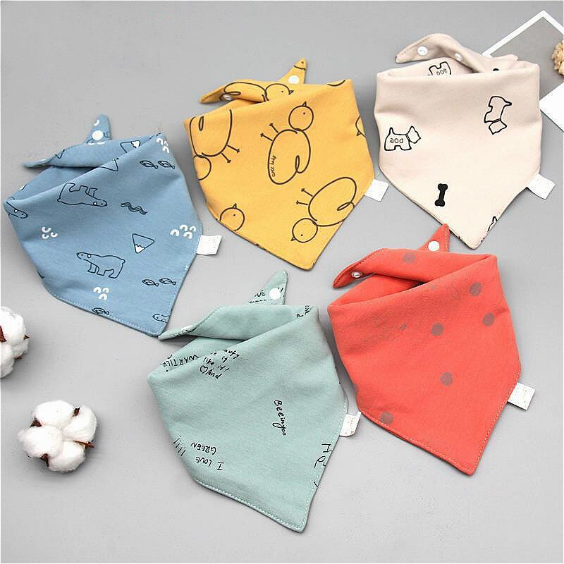 5 Pieces/lot Baby Bibs Triangle Double Cotton Bibs Cartoon Print Saliva Towel Baby Boys Girls Feeding Apron Cotton Bandana Bibs