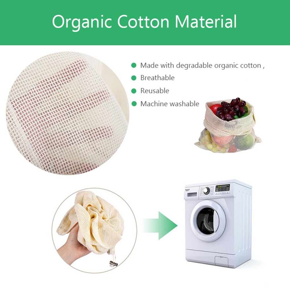 15 stk 12 stk gjenbrukbare produsere poser økologisk bomull vaskbare mesh poser til dagligvarebutikk frukt grønnsak arrangør oppbevaringspose