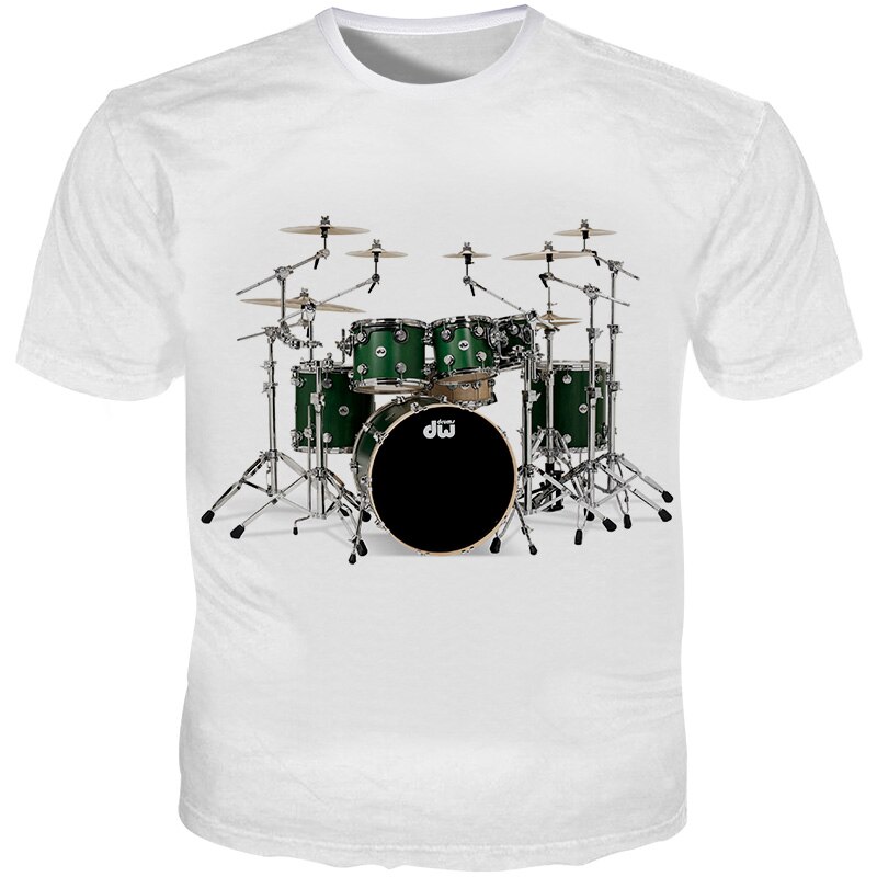 YOUTHUP Men's Drum t shirts 3D Printed Top Tees Summer Short Sleeve White Top Tees Male Music Style T-shirts: Asian Szie M