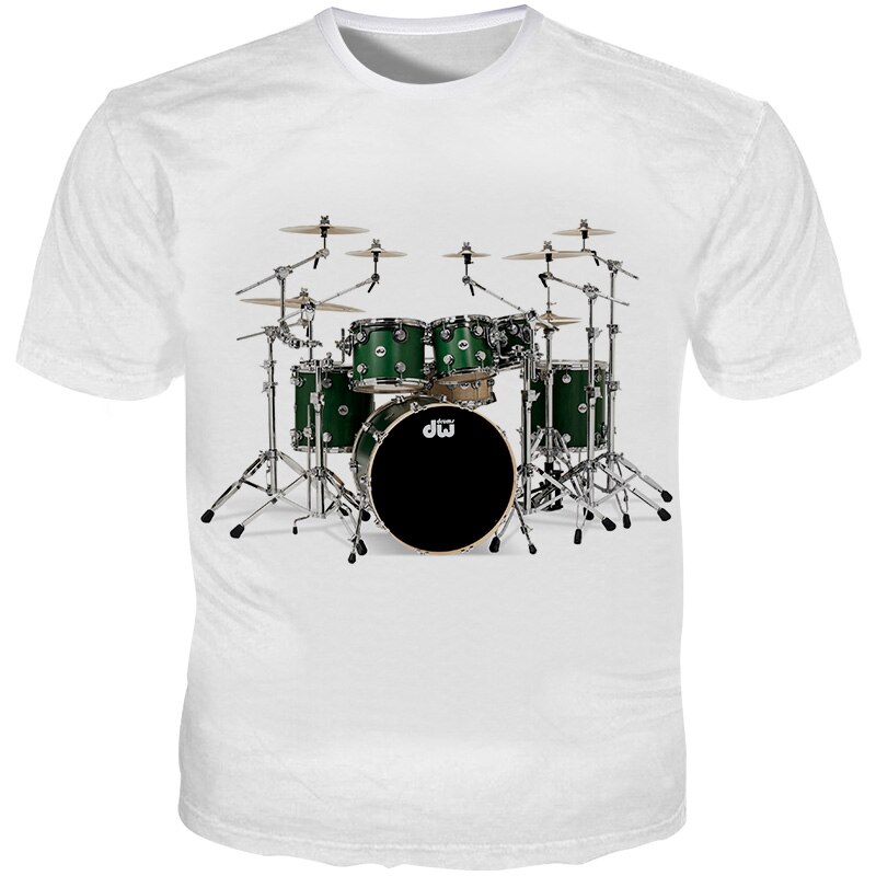 YOUTHUP Men's Drum t shirts 3D Printed Top Tees Summer Short Sleeve White Top Tees Male Music Style T-shirts: Asian Szie 5XL