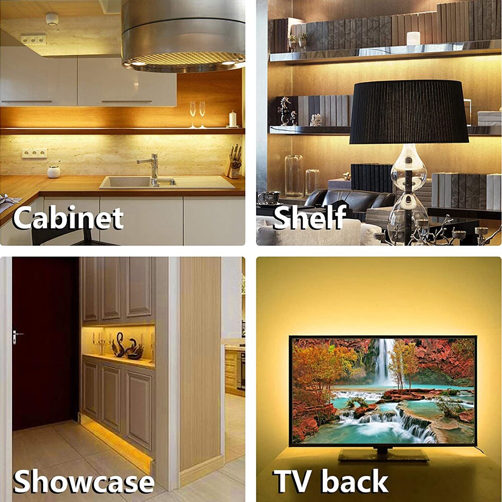 Tira de luces LED con Sensor de encendido y apagado, luz de fondo con USB, CC de 5V, barrido manual, TV, cocina, debajo del gabinete