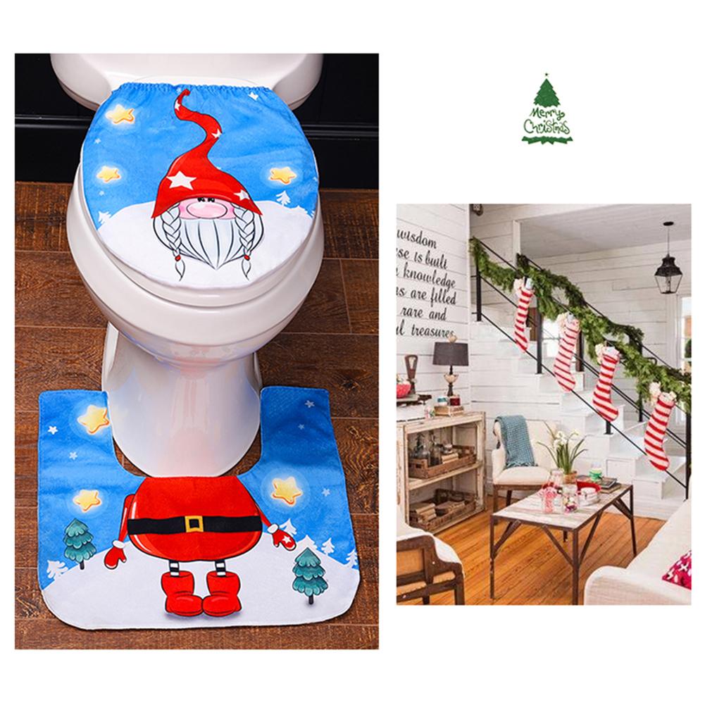 Bademåtte 2 stykke sæt julenisse toiletdæksel fodpude badeværelse dørmåtte blødt bad tæppe tæppe xmas dekoration