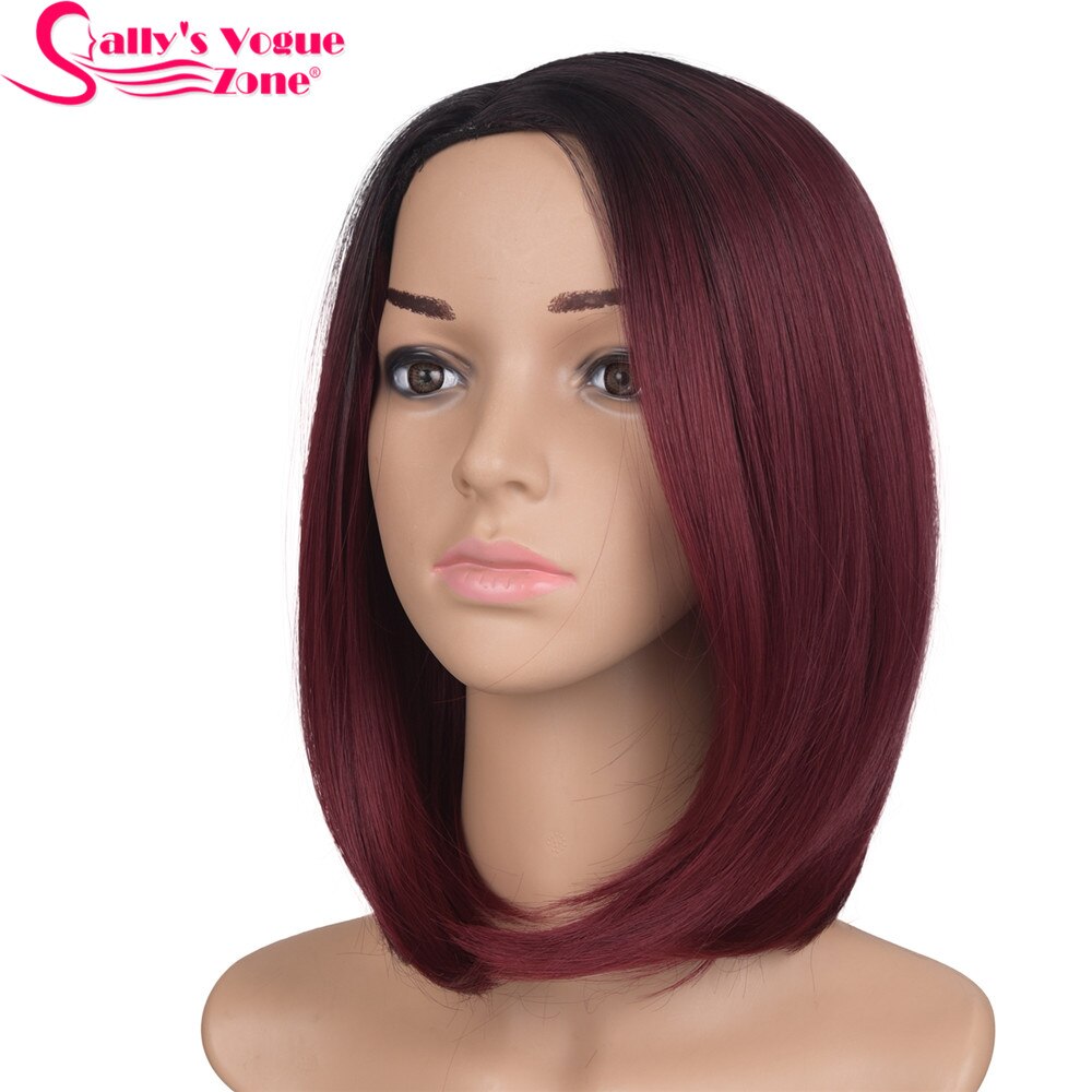 Sallyhair 12 inch japanse synthetische pruik met hoge temperatuur vezel, korte zwarte bob voor vrouwen: T1b/ bordeauxrood