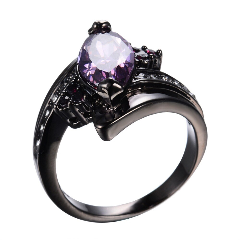Jóias roxo do Olho do Cavalo Roxo Zircon Anéis Para Mulheres Black Gold Filled Mulheres Festa de Casamento Engagement Promise Ring RB0585