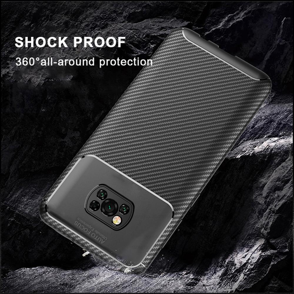 poco-x3 case carbon fiber tpu soft silicone shockproof coque for xiaomi pocophone little poco x3 x 3 nfc pocox3 pocophonex3 case