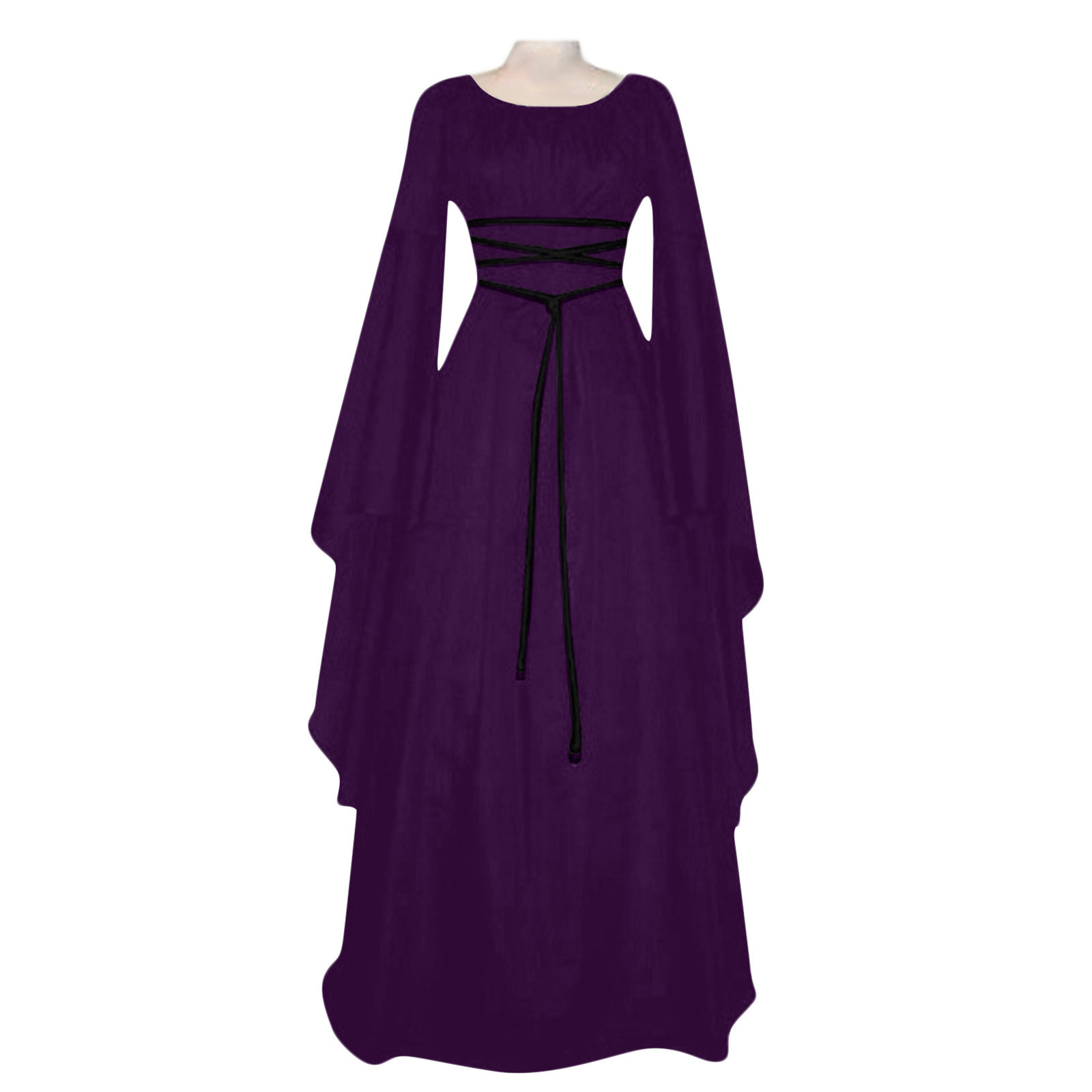 Vrouwen Middelbare Leeftijd Vintage Kostuums Sexy Lange Mouw Veters Middeleeuwse Gotische Vloer Lengte Jurken Cosplay Retro Lange Maxi Jurk: M / Paars