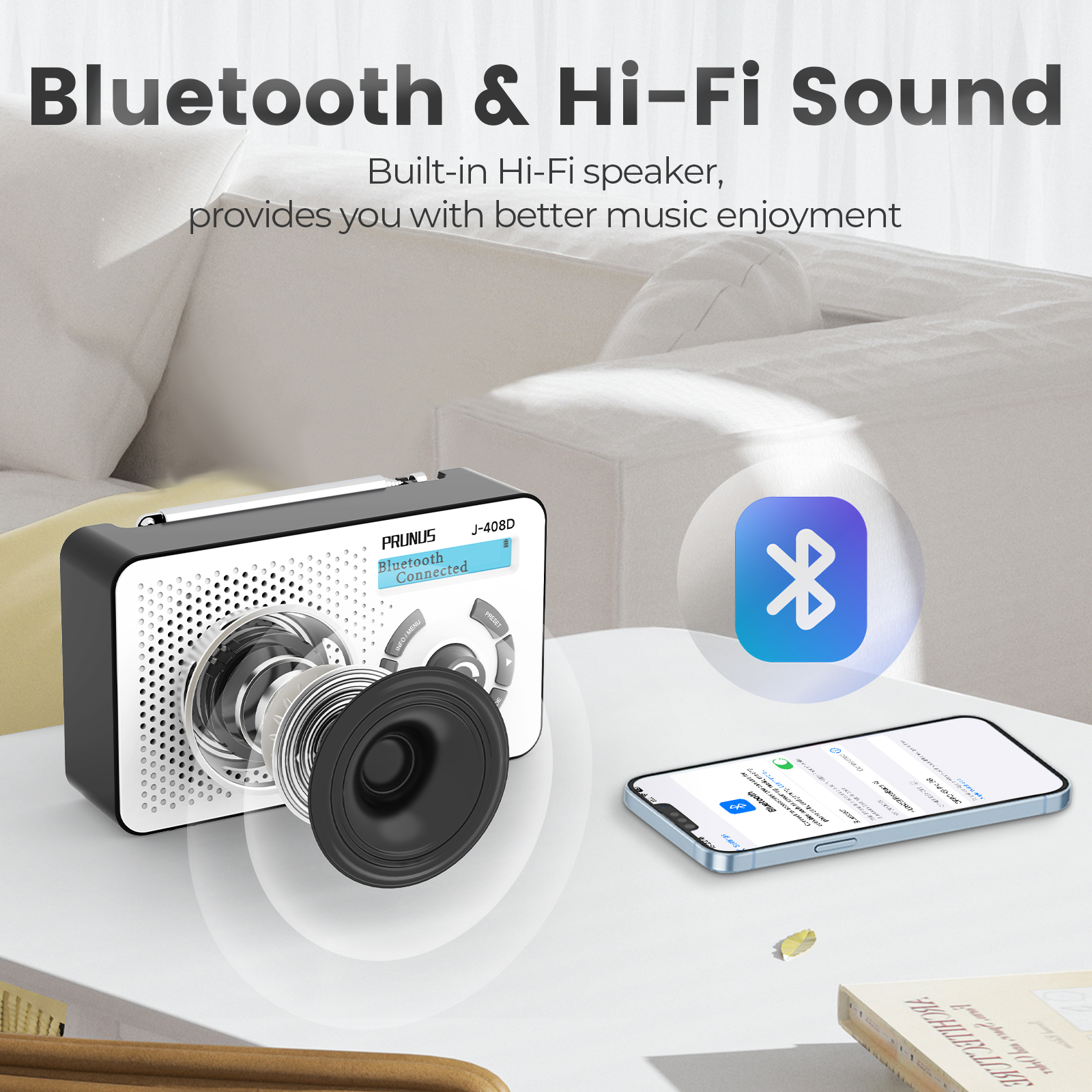 DAB / DAB+ / FM Digital Radio Receivers Portable Bluetooth speaker 3W Hi-Fi Stereo USB-C 2000mAh rechargeable for 4 AA battery