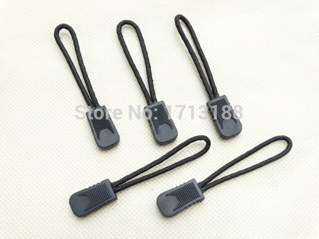 50 Stuks Zwarte Zipper Pulls Cord Touw Eindigt Lock Zip Clip Buckle Voor Kleding/Tassen
