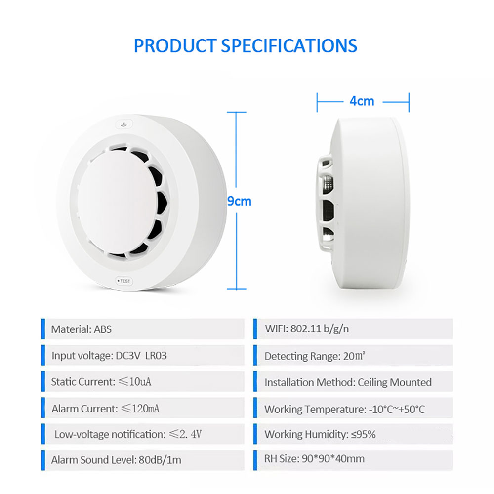 Tuya WiFi Smoke Detector Fire Alarm Sensor Smart Home Security System Firefighters Works With Smart Life APP Information Push