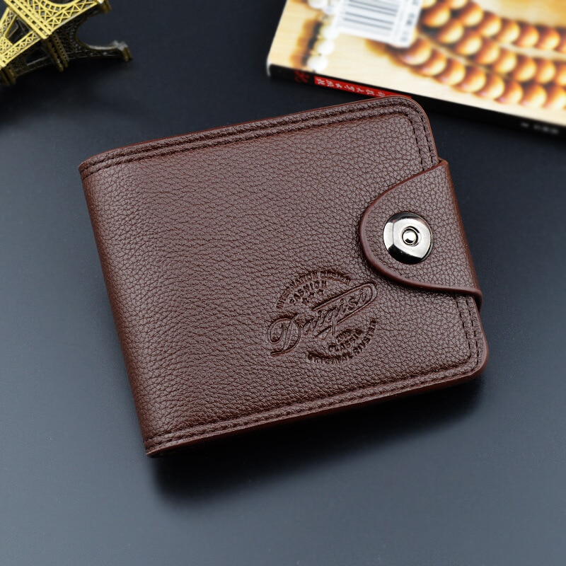 Men's Wallet European and American Magnetic Buckle Multifunctional Short Wallet Men Standard Wallets PU: Brown