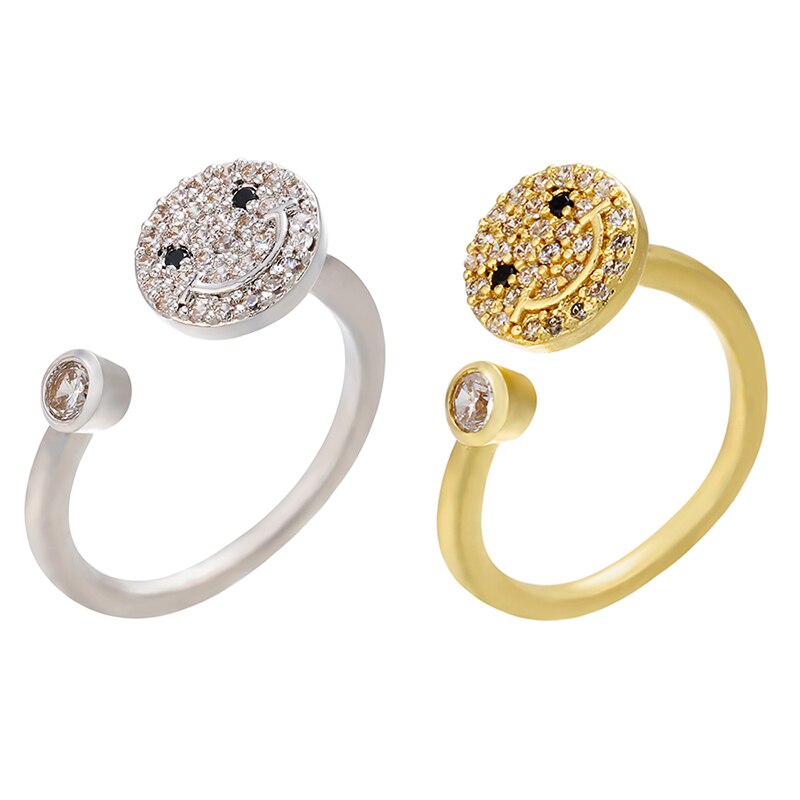 HECHENG Regenbogen Cz Stein Stapeln Ring Für Frauen Geometrische Wellen Lächeln Gold Silber Farbe Stangenbrot CZ VJ8