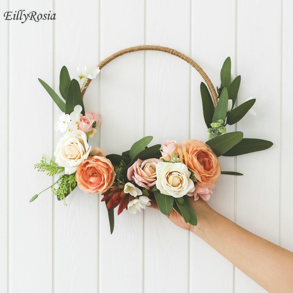 EillyRosia Kreis Rould Braut Strauß Hochzeit Kranz Blume Brautjungfern Halten Blumen Mädchen Künstliche Orange Tür Dekoration: Ursprünglich Titel
