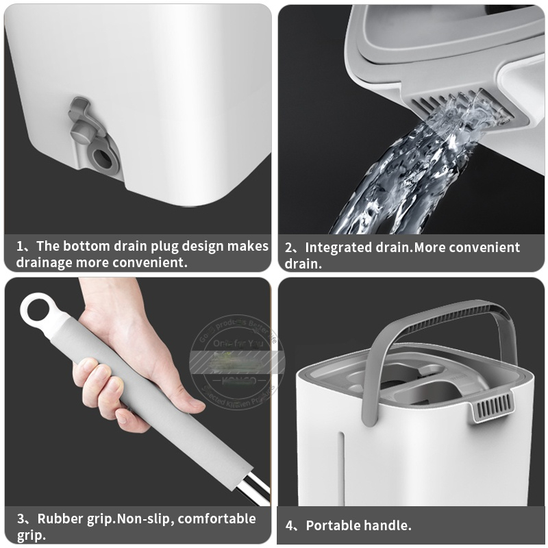 Fregona plana y cubo para limpiar el suelo, juego de herramientas de microfibra con cubo para limpieza de la casa, lavado a mano