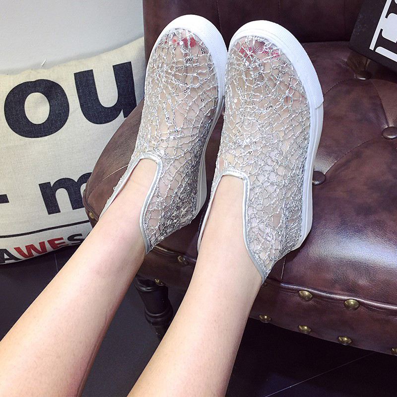 Women Gladiator Sandals Breathable Mesh Flat Sandals For Women Summer Silvery/Black Lace Beach Sandal Ladies Shoes