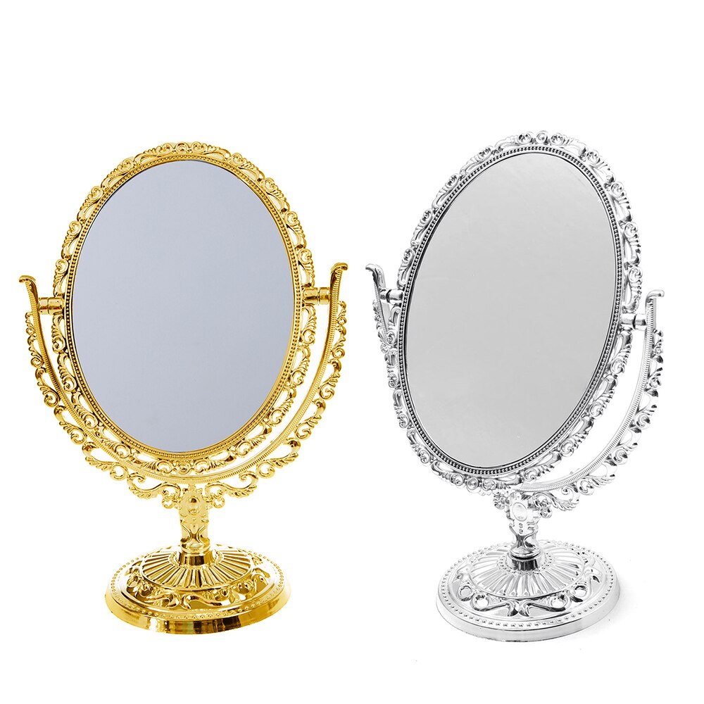 2 Color European Style Desktop Two Sided Oval Archaistic Swivel Makeup Cosmetic Mirror