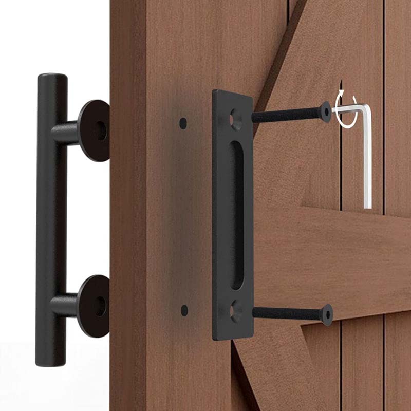 Poignée de porte de grange noire circulaire Double face, porte américaine en bois, porte coulissante intérieure, poignée de porte Mobile, entièrement noire renforcée
