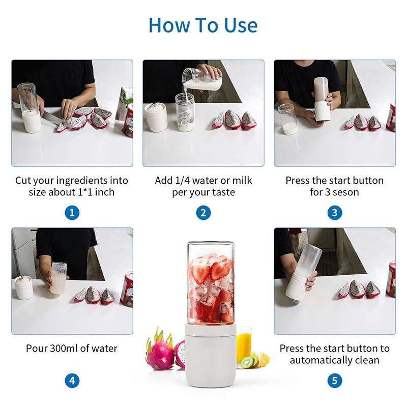 Portable Glass Blender - Cordless Personal Blender Jucier Cup with Rechargeable, 13 Oz Single Serve Fruit Mixer with Stainless S