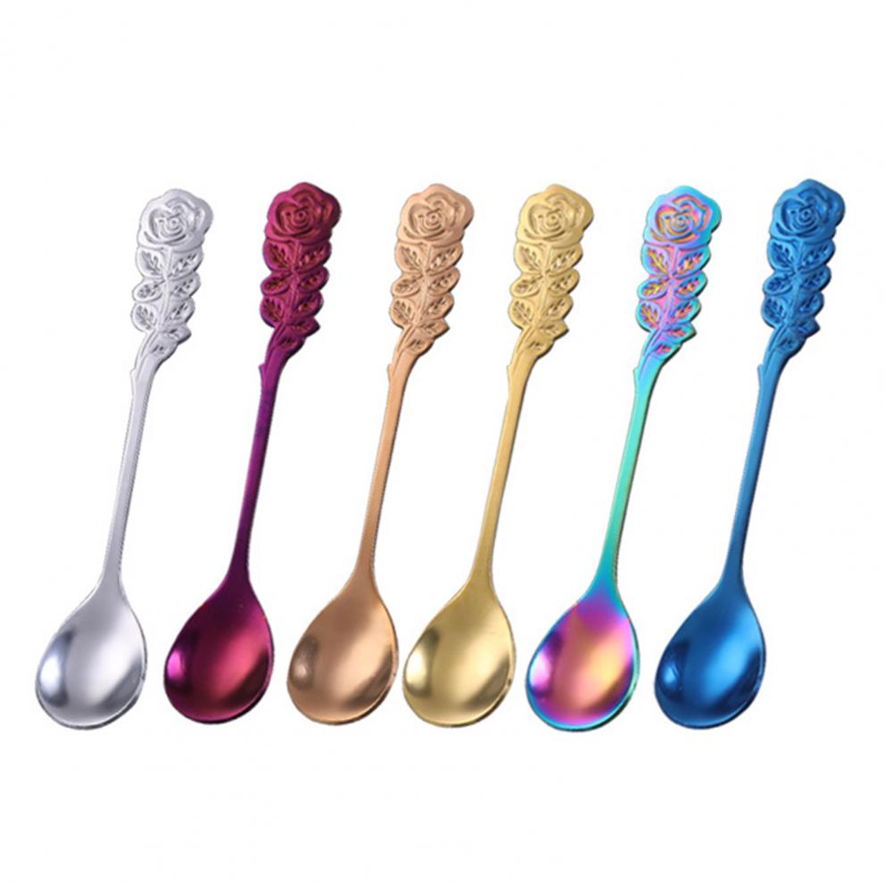 Creativity Coffee Spoon Rose Handle Dessert Stainless Steel Stirring Teaspoon Tableware for Restaurant Kitchen
