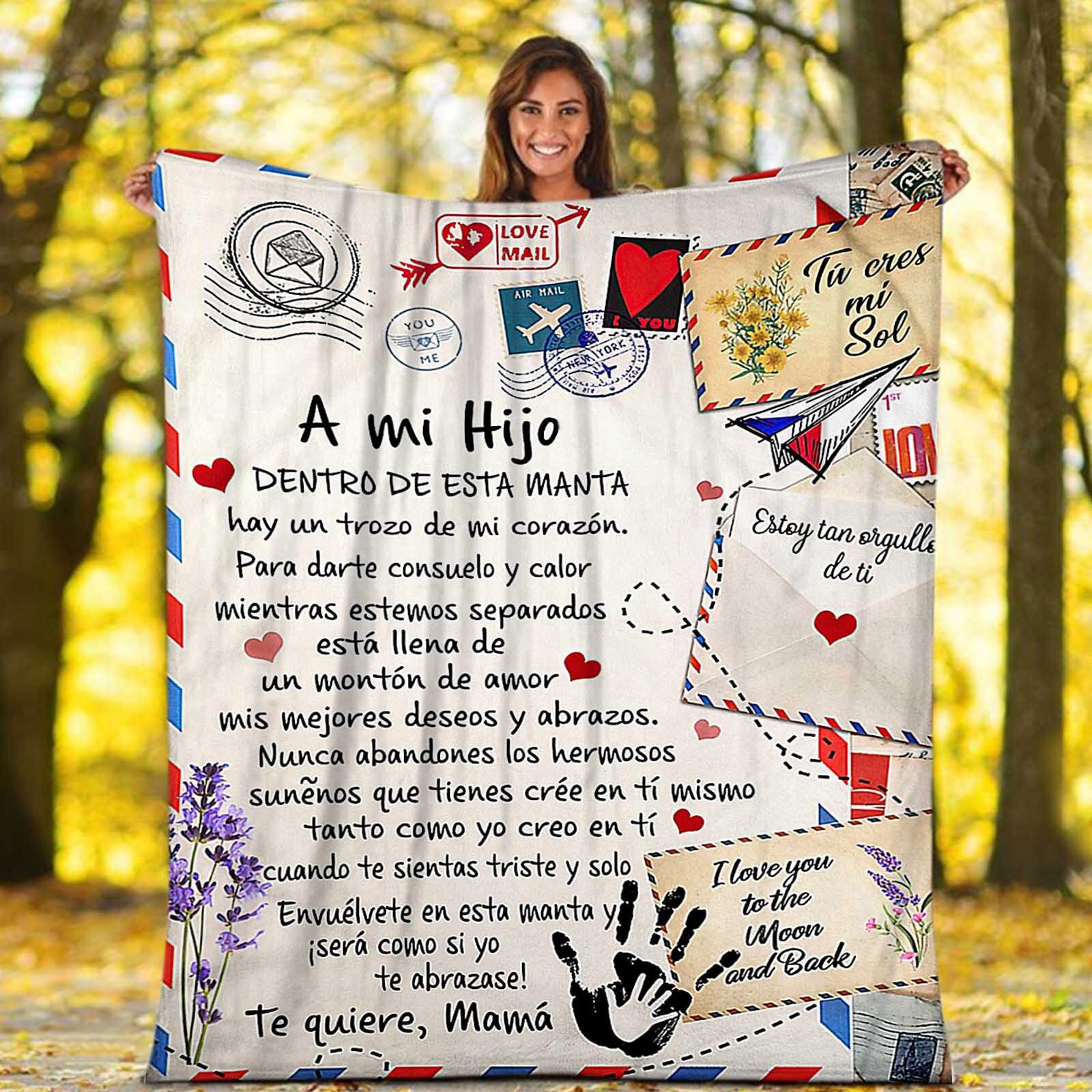 Manta Spanish Flannel Blanket Mom To Daughter/Son Letter Quilt Express Love Year 120X150/130X150/150X200/150X220CM: B / 130X150CM