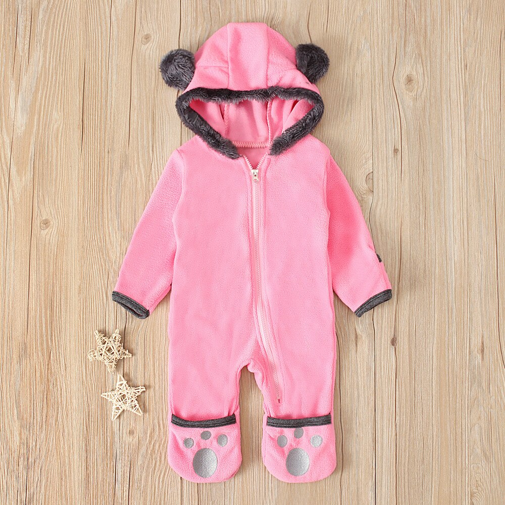 Cartoon Oren Fleece Footies Jumpsuit Baby Baby Meisjes Jongens Effen Lively Zachte Hoodie Jumpsuit Footies Babykleertjes Recien Nacido