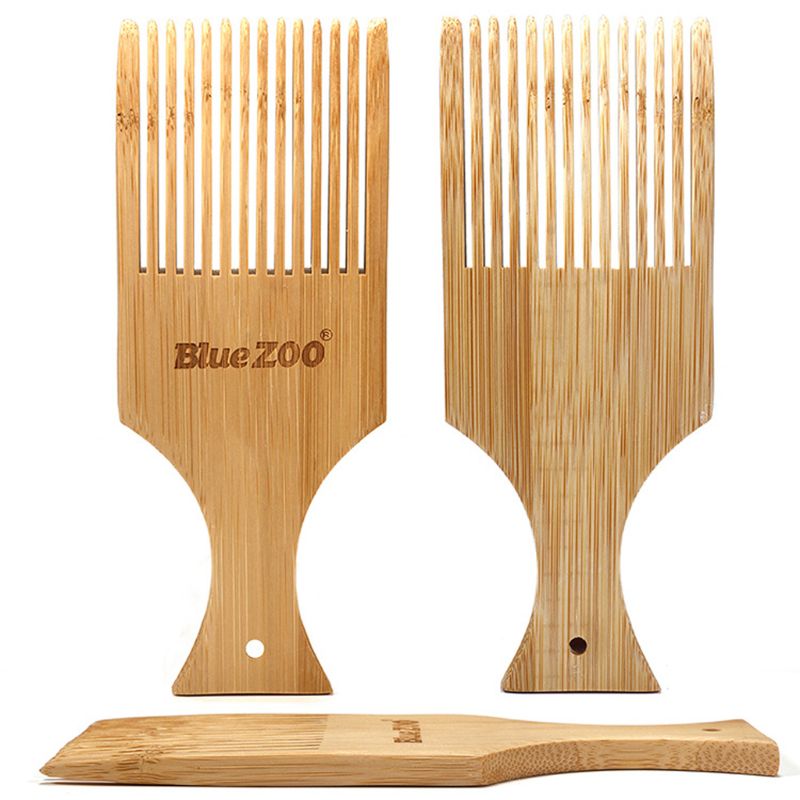 Anti-static Bamboo Hair Pick Comb Scalp Massage Wide Tooth Detangling Combs Afro