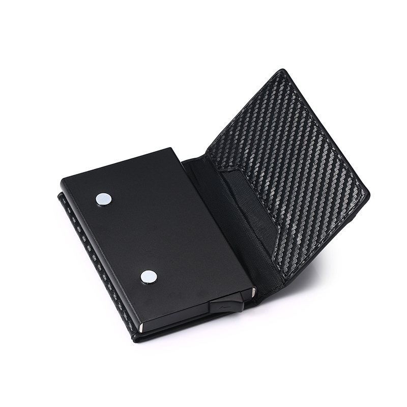 Bisi Goro Credit Kaarthouder Aluminium Doos Card Portemonnee Rfid Pu Leer Pop Up Card Case Magneet Carbon fiber Portemonnee